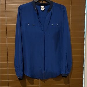 Anne Klein Navy Blouse with Black Accents